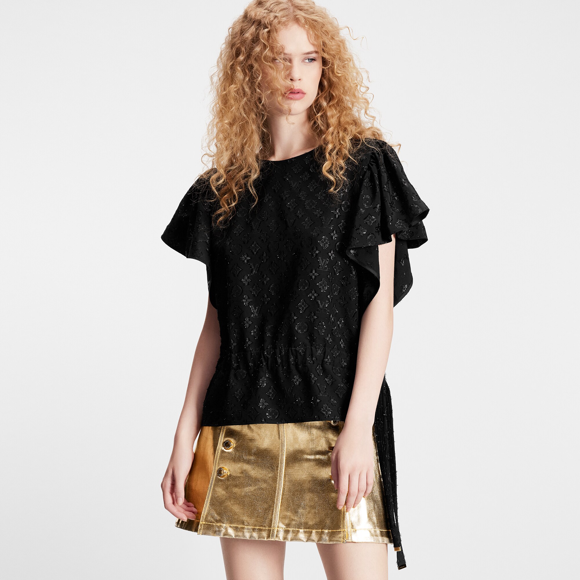 Monogram Fil Coupé Flounce Sleeve Top Women ReadytoWear LOUIS